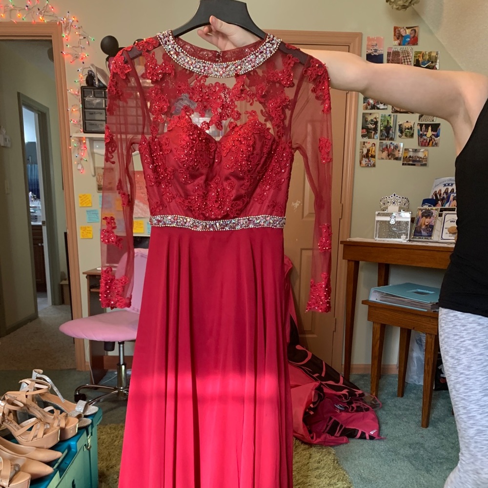 Red organza and lace dress